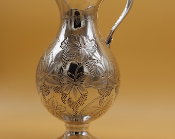 Sterling Silver 925 Grape & Vine Pitcher — Spanish Mid-Century Hand-Engraved Wine Jug, 760g, Collector’s Silver Art, 1950s