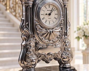 Pedro Duran Sterling Silver Mantel Clock, Imperial Rocaille