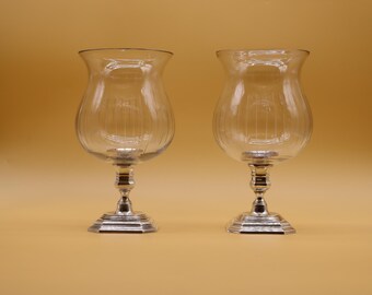 Pair of Pedro Durán Sterling Silver & Crystal Hurricane Candle Holders (c.1950) — Spanish Mid-Century Hallmarked Décor