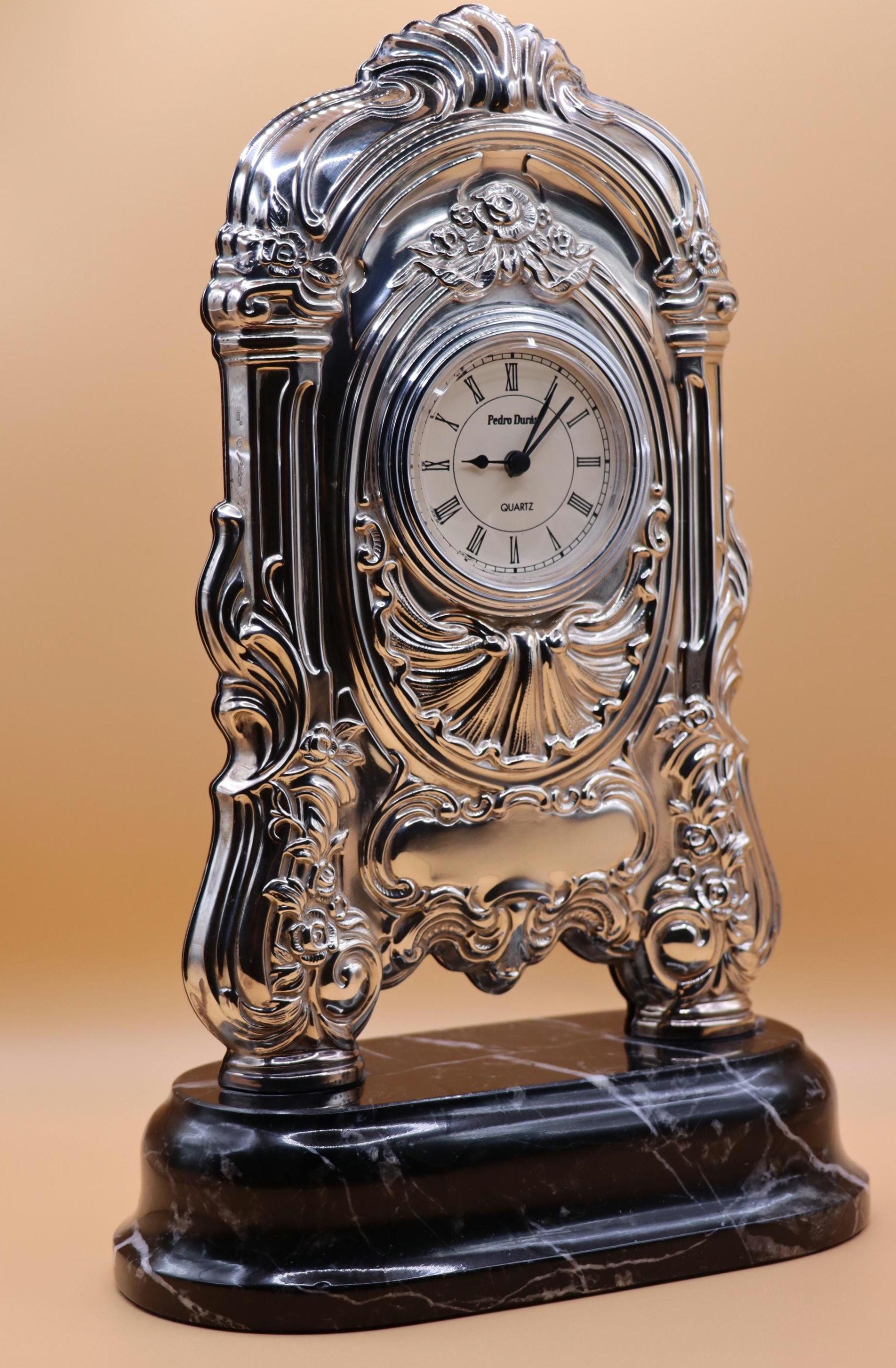 Pedro Duran Sterling Silver Mantel Clock, Imperial Rocaille