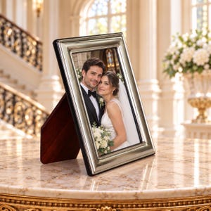 Small Sterling Silver Picture Frame by Sanchez Cordero, Rectangular Portrait, Polished Border