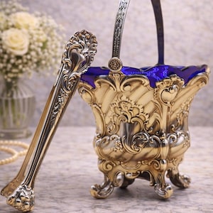 Pedro Durán Imperial Sterling Silver Ice Bucket with Cobalt Blue Glass  Matching Tongs| Hallmarked .925 Spanish Barware  Vintage Wine Cooler