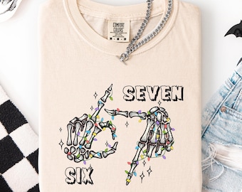 6 7 Meme Shirt, Funny Skeleton Hands Tee, Halloween Couples T-Shirt