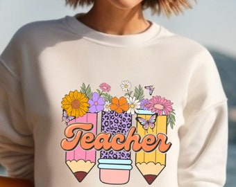 Teacher Plant Pencıls Sweatshirt, Floral Teacher Sweatshirt, Teacher Gift, Custom Sweatshirt