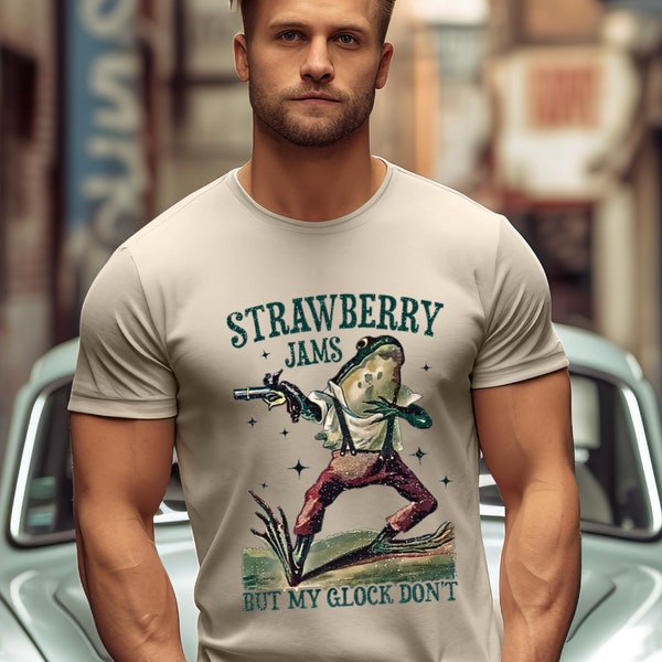Strawberry Jams But My Glock Don't T-Shirt , Comfort Colors Funny Frog T-Shirt, Funny Meme Shirt