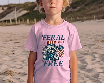 4th of July Kids T-shirt, Feral But Free, Fourth of July Kids T-shirt, Patriotic Toddler T-shirt, Independence Day T-shirt, Raccoon T-shirt