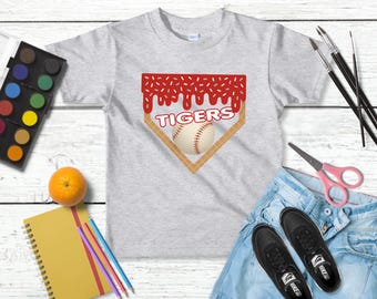 Personalized Baseball Drip T-shirts for Boys, Kid's Birthday Baseball T-shirt, Ice Cream Drip T-shirt, Custom Team Name and Number T-shirt
