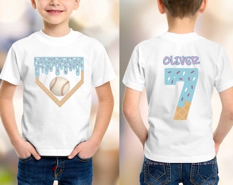 Personalized Baseball T-shirt for Boy, Kids Baseball Drip T-shirt, Bulk Team Ice Cream Drip T-shirt, Baseball Birthday Gift, Baseball Gifts
