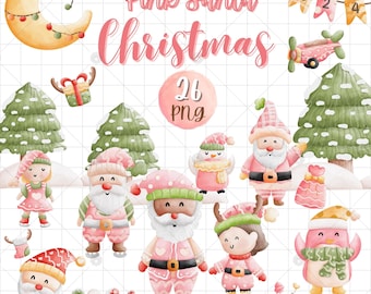 Pink Santa PNG, Pink Christmas, Sublimation Gift Pink Christmas, Santa Claus Clipart, Cute Christmas Decor for Kids, pink xmas png, Penguin