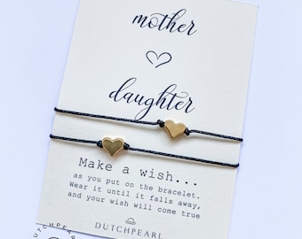 Mother and Daughter gift -  Wish Bracelet -  friendship bracelet - make a wish - matching golden heart bracelets - dutchpearl