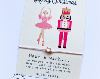 Pink Nutcracker Christmas Wish Bracelet -  friendship bracelet - ballerina and nutcracker - pastel Christmas - golden star charm