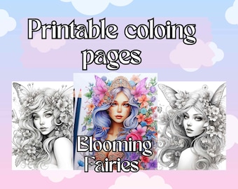 Bosque encantado: Una aventura para colorear de hadas, páginas para colorear de hadas imprimibles, descarga instantánea, archivo JPG, escala de grises, coloración para adultos y niños