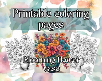 Jarrones vívidos: Una aventura para colorear floreciente, 12 páginas para colorear de floreros en flor, Descarga instantánea, Escala de grises, Archivo JPG, Flores encantadas