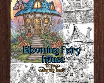 12 encantadoras páginas para colorear de la casa de hadas, descarga instantánea, libro para colorear en escala de grises, casa de hadas