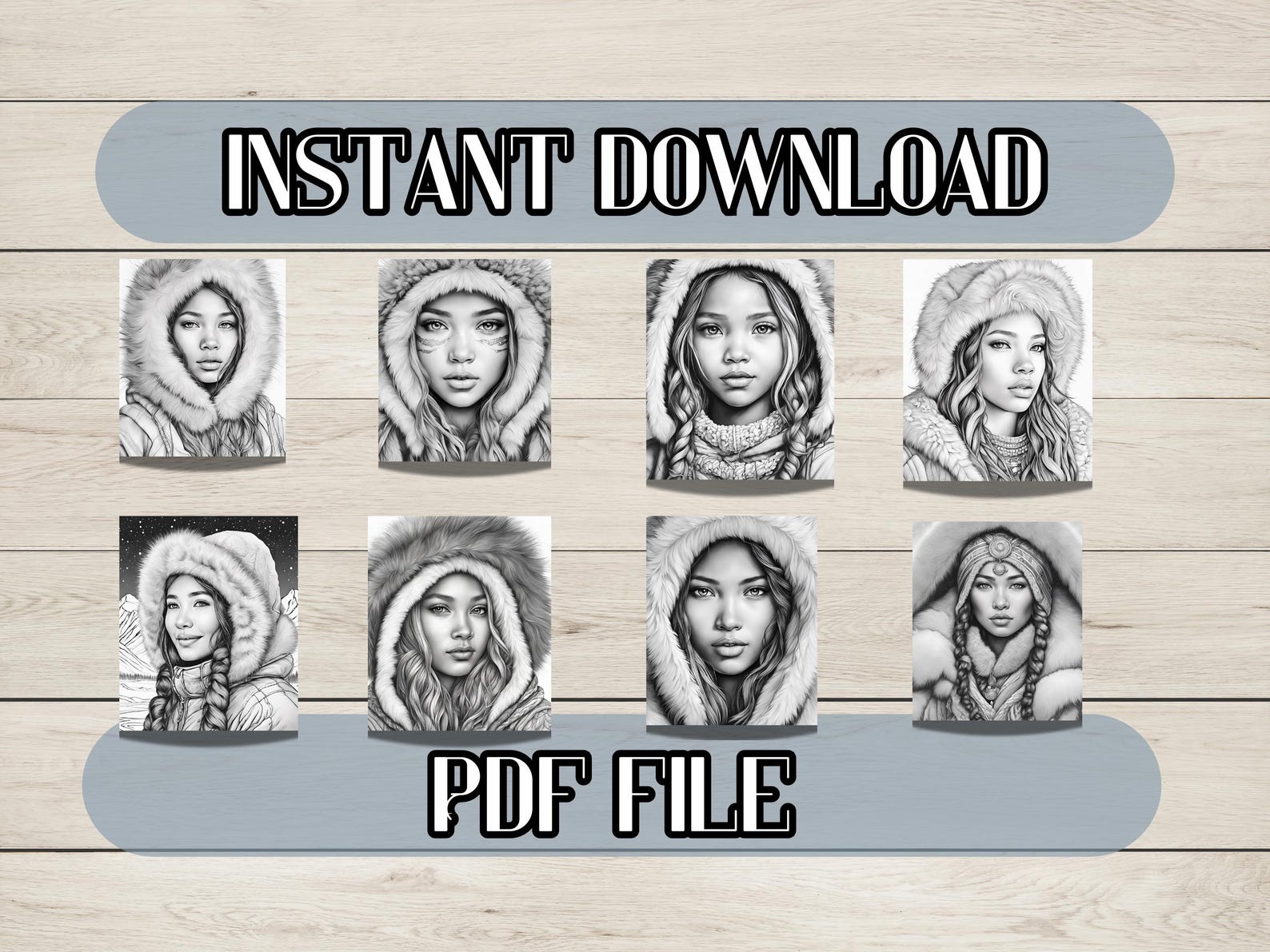 Printable Inuit Tribe 14 Realistic Eskimo Girls Printable Coloring Pages, Instant Download ...