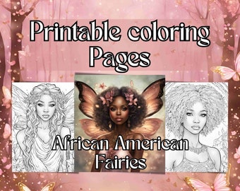Melanina encantada, un viaje para colorear de hadas afroamericanas, 9 imprimibles de páginas para colorear de hadas afroamericanas, descarga instantánea, archivo JPG,