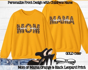 Personaliseer mama trui met kindernaam; Personaliseer mama trui met kindernamen; Luipaardpatroon; Unisex sweatshirt met ronde hals