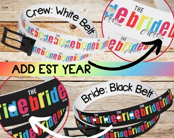 Aangepaste bijpassende riemen voor bruid en bemanning; Groep zwarte en witte gordels; Bruid cadeau; Cadeau bruidsmeisje; Ontwerpen met miniverlooppatroon