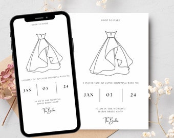 Wedding Dress Shopping Invitation Editable Canva template: Help me say yes to the dress