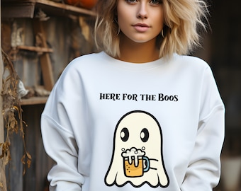 Here for the Boos Sweatshirt, Cute Ghost Sweater, Funny Halloween Sweatshirt, Halloween Sweater, Here for the Booze Sweater, Spooky Season