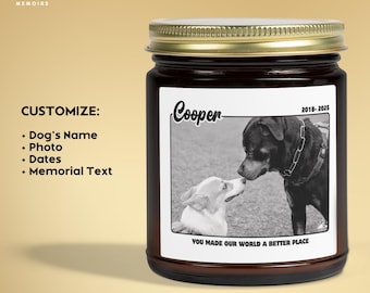 Custom Dog Memorial Candle, Personalized Pet Photo Remembrance Grief Loss Sympathy Gift