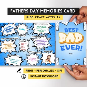 Bester Papa aller Zeiten, Vatertagskarte, druckbare Karte vom Sohn, Comic-Grußkarte, Vatertagshandwerk, Kindergeschenk für Papa, personalisiertes Geschenk