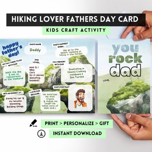 Carte de fête des pères You Rock Dad, carte imprimable de son fils, carte de papa aventure randonnée Moss Rocks, artisanat pour la fête des pères, cadeau pour papa des enfants