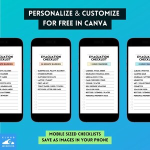 Editable Evacuation Checklist Templates, Personalized Canva, Los Angeles Palisades Eaton Kenenth Fire Evacuation Checklists, For Mobile and Print Digital Download