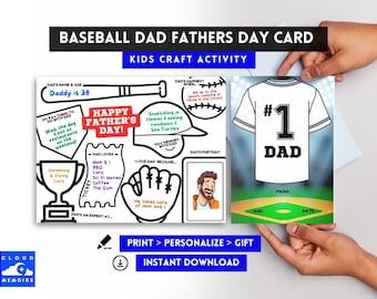Baseball Dad Vatertagskarte: Softball-Trainer, Kinderhandwerksaktivität (druckbare PDF)