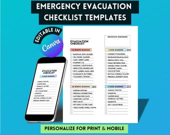 Emergency Evacuation Checklist Templates: Fire Flood Earthquake, Editable Canva Printables (Digital Download)