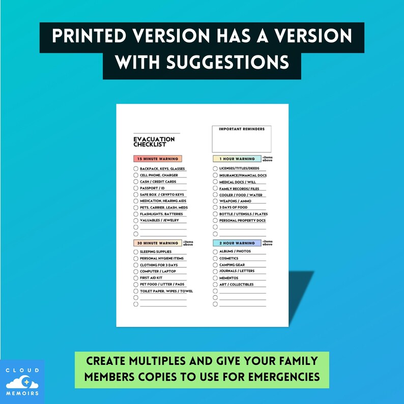 Editable Evacuation Checklist Templates, Personalized Canva, Los Angeles Palisades Eaton Kenenth Fire Evacuation Checklists, For Mobile and Print Digital Download