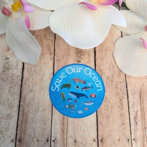 Save Our Ocean Sticker, Round Blue Sticker