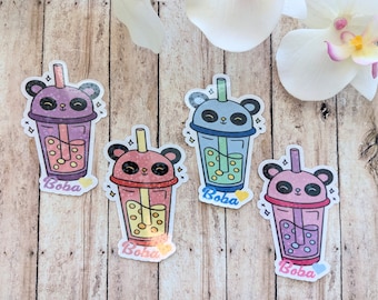 Kawaii Panda Boba Tea Holographic Sticker