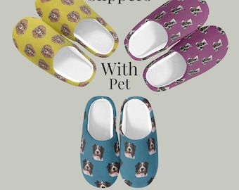 Personalised Slippers With Pet Portrait from Photo Custom Pet Slippers Fluffy Slippers Gift for Pet Owner Pet Portrait Gift for Dog Lovers