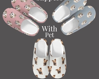 Personalised Slippers With Pet Portrait from Photo Custom Pet Slippers Fluffy Slippers Gift for Pet Owner Pet Portrait Gift for Dog Lovers