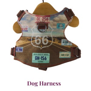 Route 66 Biker Dog Harness – Adjustable, Handmade, and Comfortable for Small to Large Dogs | Unique and Artistic Design with Creative Themes