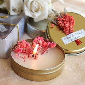 Christmas Flower Candle Favors, Happy Holidays Gift, Candle Favors for Guests, Happy New Year Gift, Mini Dry Flower Candle