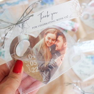 Custom photo magnet bottle opener, wedding gift for guests, unique keepsake, wedding favor