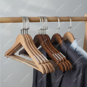 Wooden Suit Hangers,Non-Slip Grooves Hangers , Chrome Hook Coat Hangers for Jackets, Shirts & Pants, Solid Wood Clothes Hanger Set