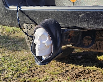 Light-Up Grim Reaper Trailer Hitch Cover with Red or White Skull