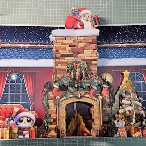 Christmas Pop Up Card Template – Santa, Fireplace & Christmas Tree | 3D Greeting Card Digital Download | DIY Holiday Papercraft | 3D Pop Up