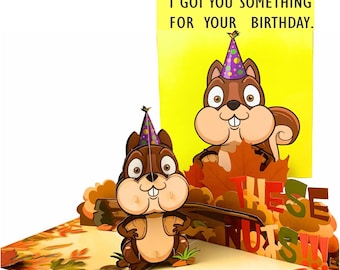 File Digital Pop Up Card Happy Birthday Funny Brown Squirrel