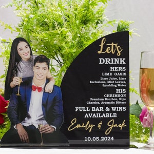 Menu de bar de acrílico com foto personalizada com fotos grandes/múltiplas Placa de bebida, coquetéis personalizados, placa de bebida exclusiva CASAMENTO, ANIVERSÁRIO