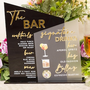 Cardápio de bar em acrílico com fotos grandes/múltiplas Placa de bebidas, coquetéis personalizados, placa de bebidas exclusiva para CASAMENTO, ANIVERSÁRIO