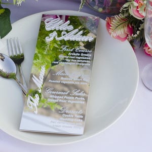 Karta menu akrylowa, menu weselne, karta menu weselnego akrylowa, karta weselna akrylowa, menu złote, menu srebrne, menu czarne, menu mrożone