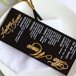 Menú de acrílico, menú de boda, menú de boda de acrílico, tarjeta de recepción de boda de acrílico, menú dorado, menú plateado, menú negro, menú esmerilado
