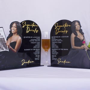 Menu de bar de acrílico com foto personalizada com fotos grandes/várias Conjunto de placas de bebidas, coquetéis personalizados, placa de bebida exclusiva CASAMENTO, ANIVERSÁRIO