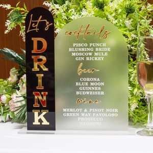 Cardápio de bar de acrílico personalizado com fotos grandes/múltiplas Placa de bebida, coquetéis personalizados, placa de bebida exclusiva CASAMENTO, ANIVERSÁRIO
