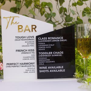 Cardápio de bar em acrílico com fotos grandes/múltiplas Placa de bebidas, coquetéis personalizados, placa de bebidas exclusiva para CASAMENTO, ANIVERSÁRIO