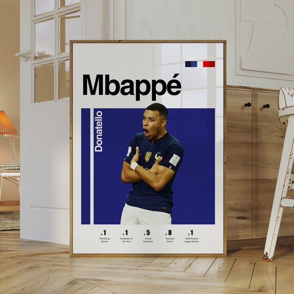 Affiche de Mbappe, supporter du PSG, France, football, sport, art mural, minimaliste, décoration de bureau rétro moderne, décoration de bureau, cadeau d'impression - 4 Mo